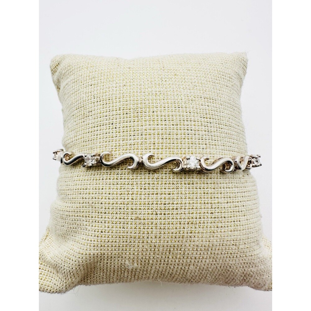 925 Sterling Silver S Link Chain C Z Tennis Bracelet 7.25”